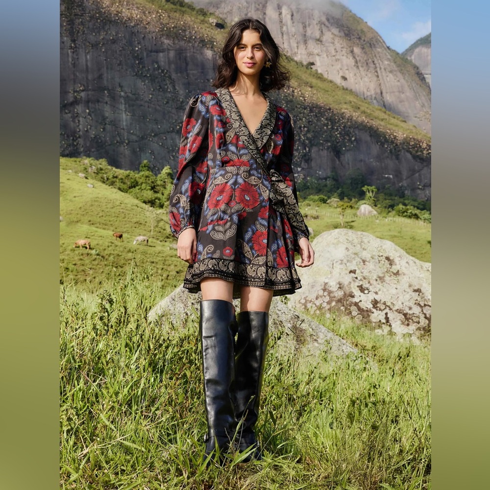 FARM RIO Black Valentina Wrap Lenzing™ Ecovero™ Viscose Mini Dress